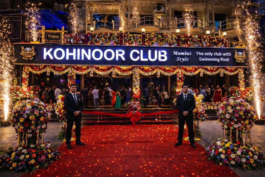 Kohinoor Club Pattaya grand entrance decorated with flowers and fireworks